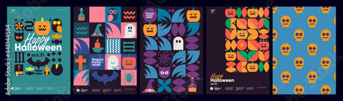 Happy Halloween. October 31. A set of simple vector illustrations. Minimalist, geometric, background pattern, icon. Perfect for poster, media banner, cover or postcard.