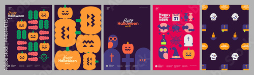 Happy Halloween. October 31. A set of simple vector illustrations. Minimalist, geometric, background pattern, icon. Perfect for poster, media banner, cover or postcard.