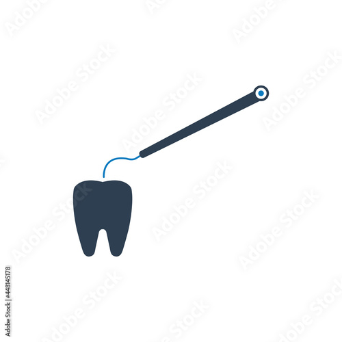 Dental explorer probe with tooth flat icon