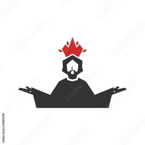 Christian illustration. Church logo. Jesus Christ with a crown in the form of the flame of the fire of the Spirit.