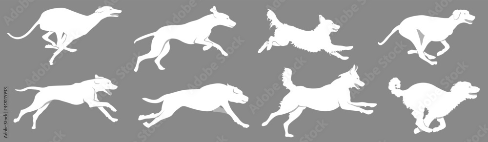 Fototapeta premium Laufende Hunde Running Dogs Weiße Silhouetten Zeichnungen Vektor Grafik