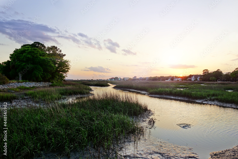 Fototapeta premium View of coastal marsh in the Low Country near Charleston SC at sunset