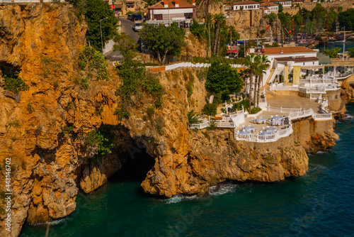ANTALYA, TURKEY: Cave in the rock in the center of Antalya on a sunny summer day.
