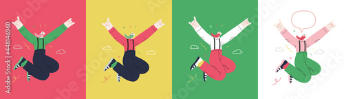 Happiness - happy people jumping in the air cheerfully