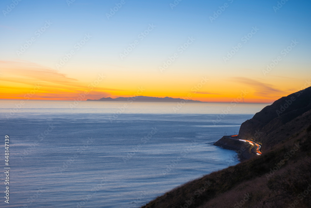 Malibu Pacific Coast Highway Sunset PCH light streaks 