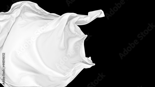 Realistic 3D animation of the matte white cloth as fly away opener rendered in UHD with alpha matte