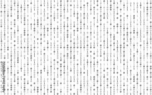 Binary code white. Matrix background with falling numbers. Abstract falling digits. Data stream on white backdrop. Zero and one numbers. Vector illustration