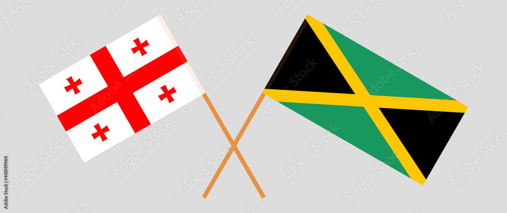 Crossed flags of Georgia and Jamaica. Official colors. Correct proportion
