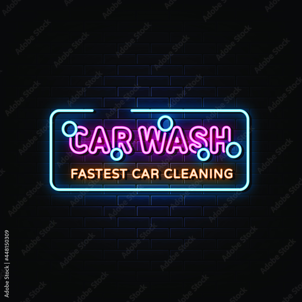 car wash neon sign. design element. light banner. 