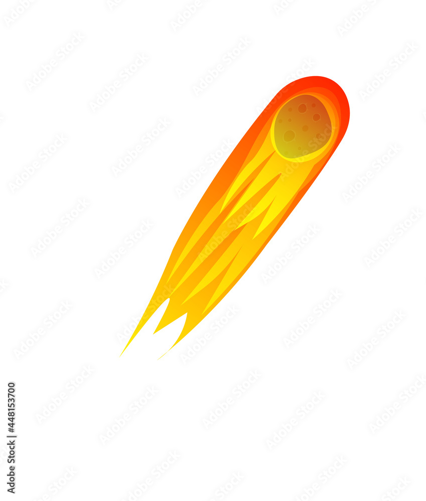 Falling asteroid or comet with long fiery tail on white Falling asteroid or comet with long fiery tail on white