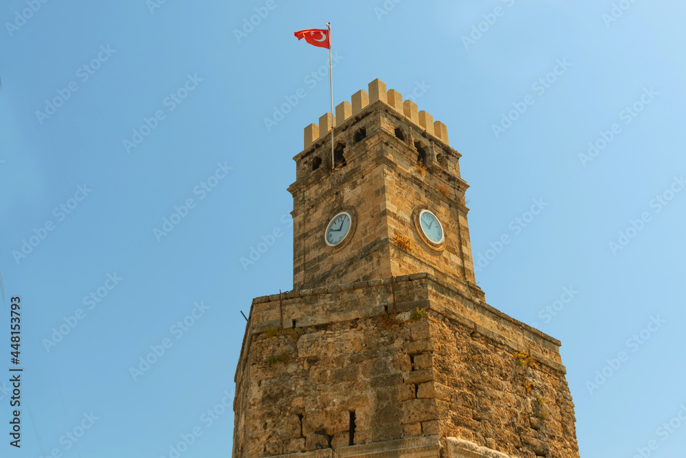 Obraz premium ANTALYA, TURKEY: Clock tower from the citadel in Antalya.