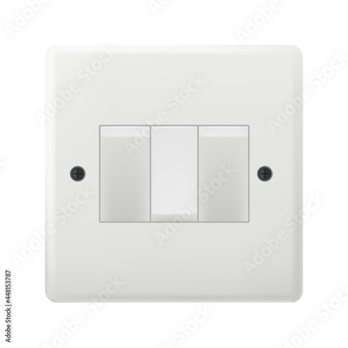 Realistic triple light switch isolated on white background