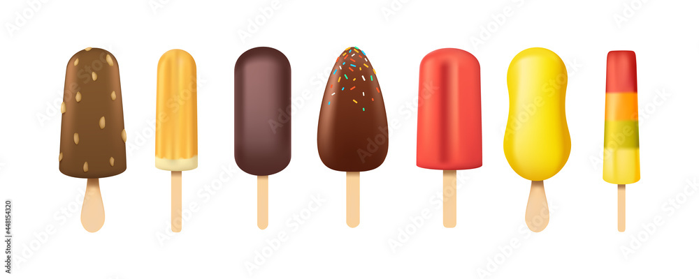 Set of various 3D ice creams, isolated on white background. Vector illustration. Set of various 3D ice creams, isolated on white background. Vector illustration.