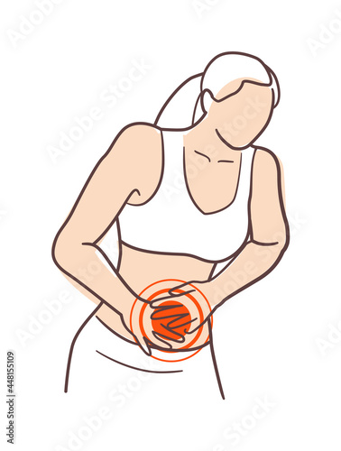 Woman suffering menstrual pain, diarrhea or constipation