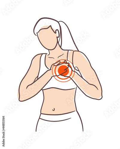Sick woman with heart attack pain health problem touch chest
