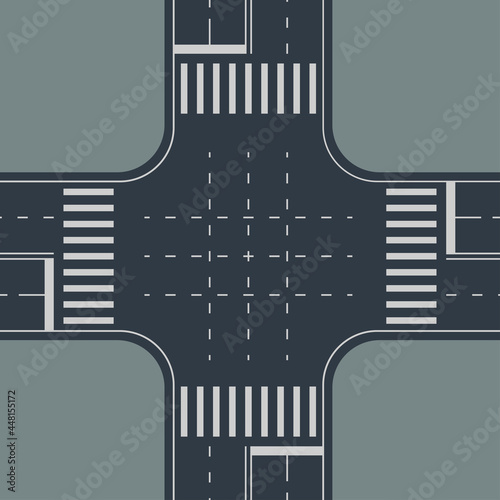 top view to crossroad on gray back