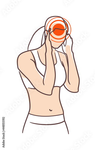 Woman feeling terrible migraine headache isolated on white