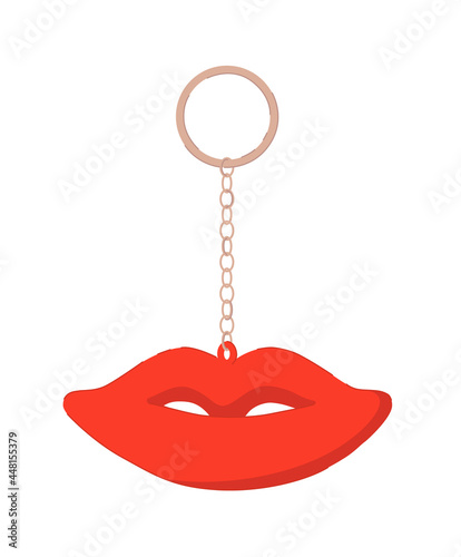 Keychain holder with lips mouth pendant isolated on white