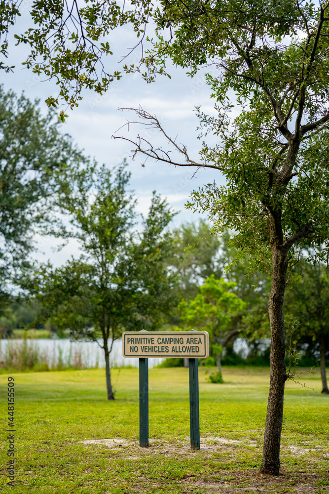 Primitive camp area no vehicles allowed sign Primitive camp area no vehicles allowed sign