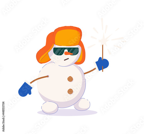 Stylish funny snowman sparkler isolated on white background