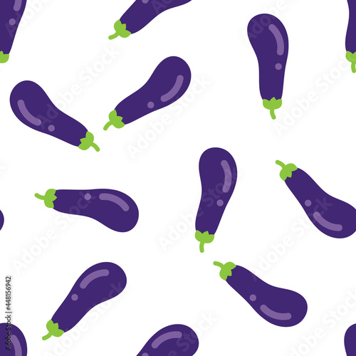 Seamless pattern with eggplants on white background