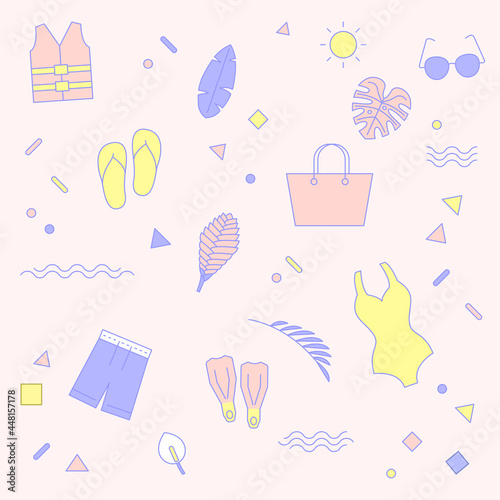 Vector illustration of tropical patterns in pastel colors.