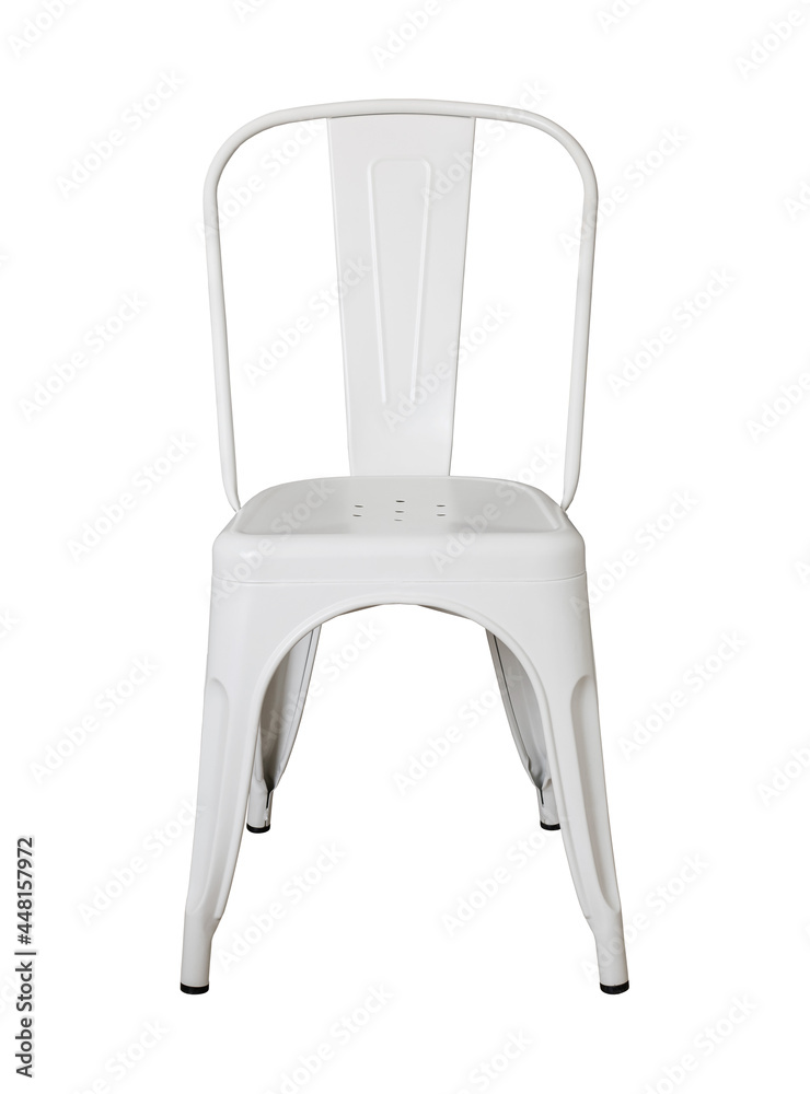 Front View of white metal chair isolated on white with clipping path