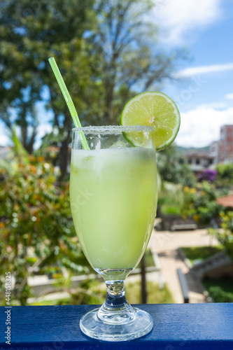 Refreshing lime green lemonade drink - Cold juice with ice