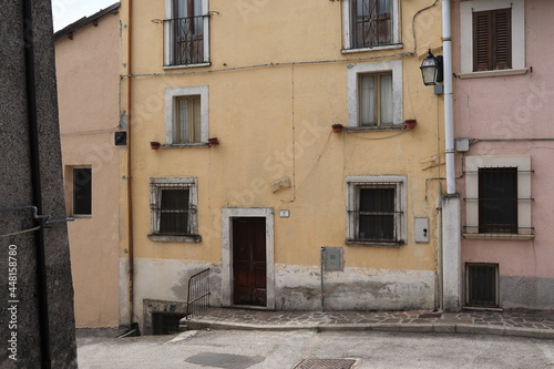 Pale Yellow and Pink House Facades in Rural Village  Central Italy