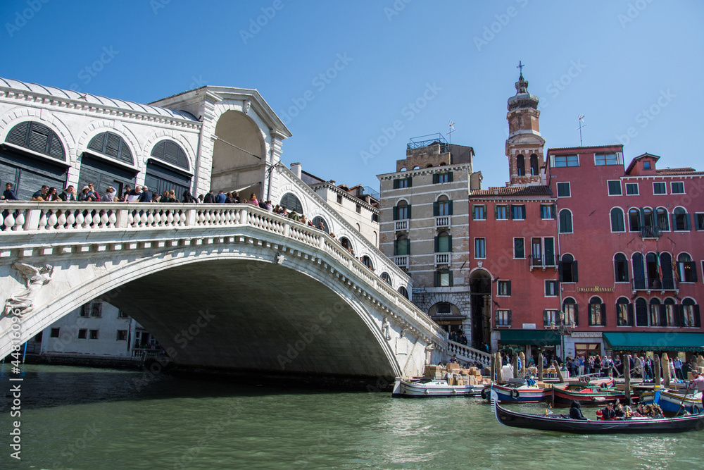 Venice,The Rialto Bridge , Ponte di Rialto buildings near the canal, Italy, march ,2019