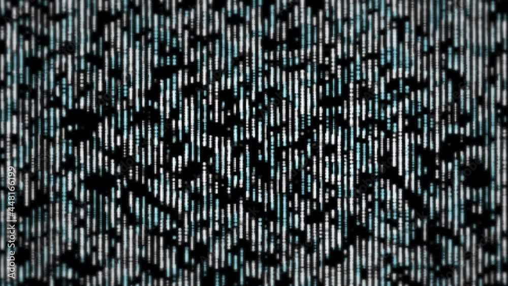 No signal old vintage TV. Static color noise. Glitch Error Video Damage loop Animation Background. Bad interference. Broken antenna. Distortion and Flickering, analog TV signal. Vertical color bars