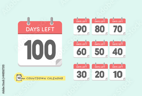 カウントダウン日めくりカレンダーのアイコンセット（英語版・"DAYS LEFT"あと100日〜）