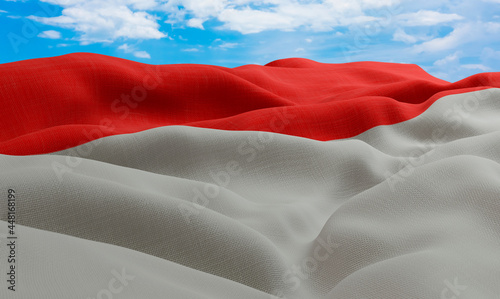 Indonesia flag in the wind. Realistic and wavy fabric flag. 3D rendering.