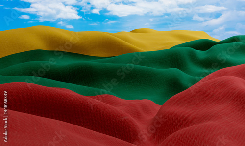 Lithuania flag in the wind. Realistic and wavy fabric flag. 3D rendering.