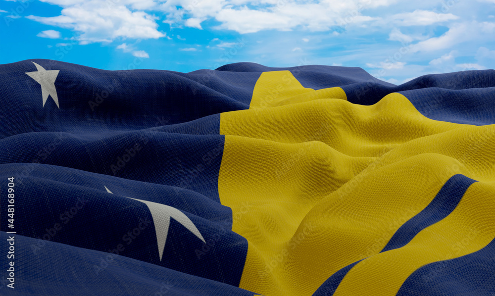 Fototapeta premium Tokelau flag in the wind. Realistic and wavy fabric flag. 3D rendering.