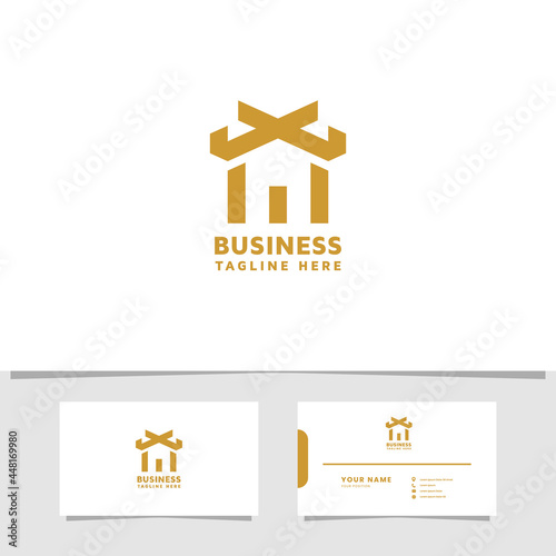 Simple and minimalist asian house logo with business card template
