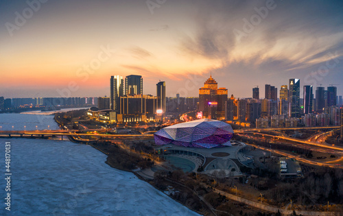 shenyang city skyline at sunset