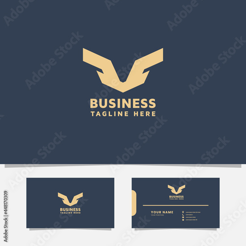 Simple and minimalist winged letter V logo with business card