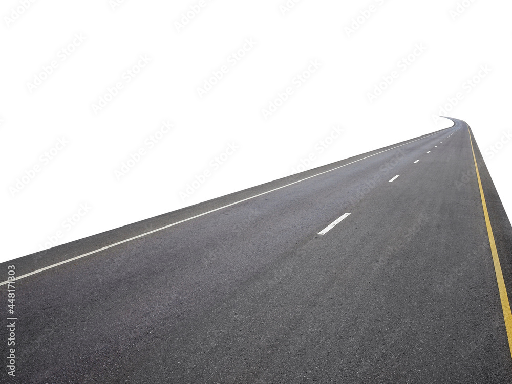 Empty asphalt road isolated on white background