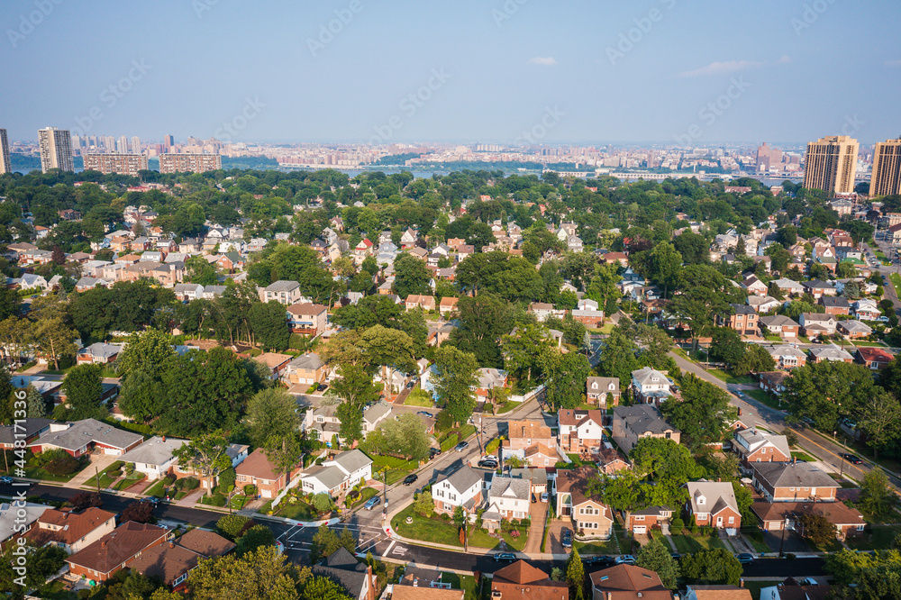 Aerial of Fort Lee New Jersey Showing NYC Skyline