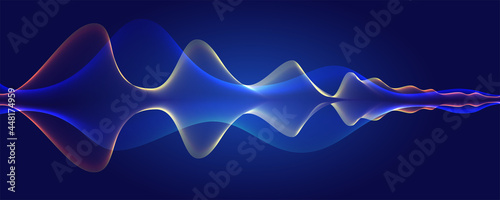 Glowing lines on blue background. Waves blending and glow. Flowing background. Curved wavy abstract pattern. Vector illustration