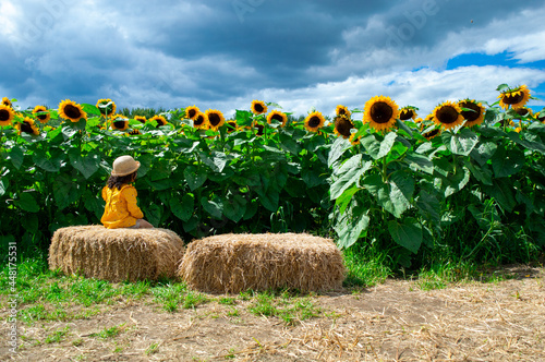 Beautiful girl in a field of sunflowers