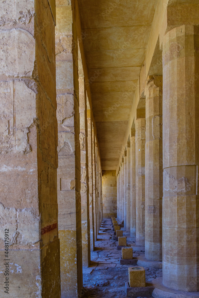 Rows of columns in a temple of Hatshepsut in Luxor, Egypt