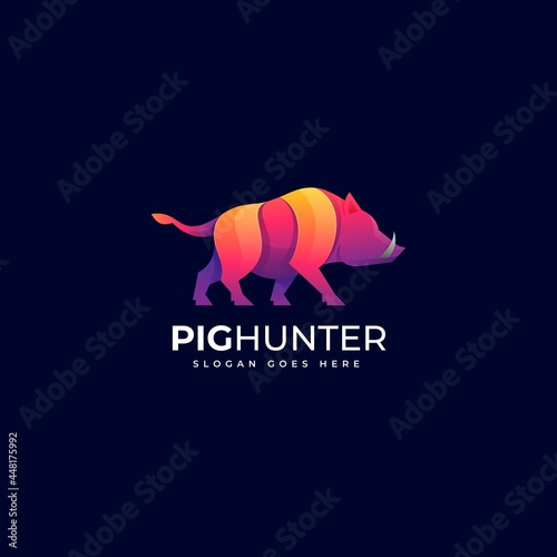 Vector Logo Illustration Pig Hunter Gradient Colorful Style.