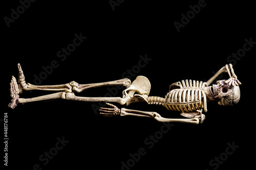 Skeleton model action on black background.