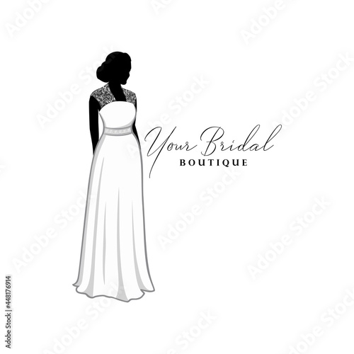 Elegance Wedding Dresses Boutique Logo, Bridesmaid Gown Logo, Bridal Gown Logo Vector Design Template