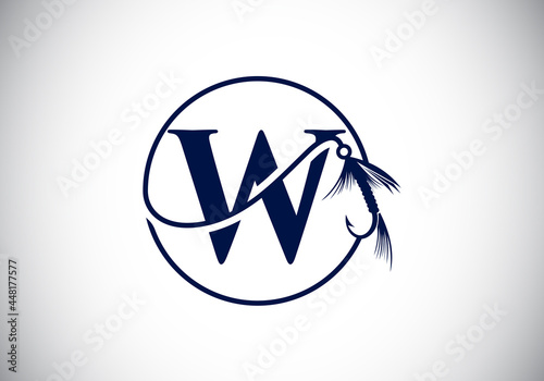 Initial W monogram letter alphabet with fishing Hook. Fishing logo concept vector illustration. Modern logo design for fishing shop, business, and company identity
