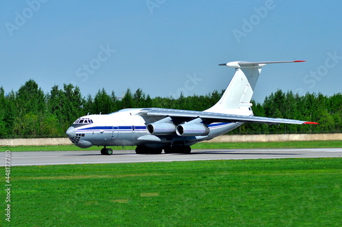 The plane is on the runway. IL-76 .Pulkovo Airport.