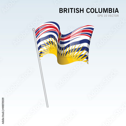 Waving flag of British Columbia provinces of Canada isolated on gray background