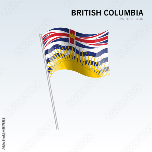 Waving flag of British Columbia provinces of Canada isolated on gray background